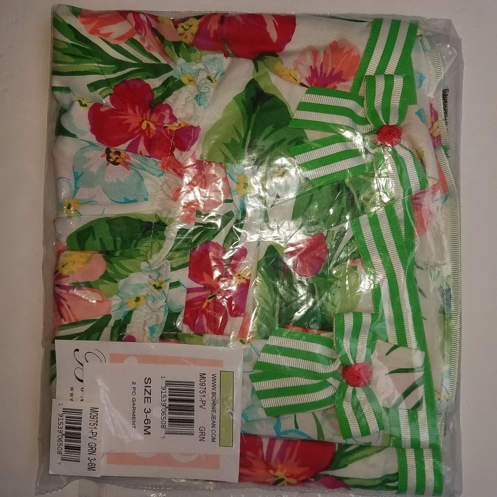 Bonnie Baby Tropical Floral Poplin Sundress Dress Set Size 3-6 NB‎ NWT
